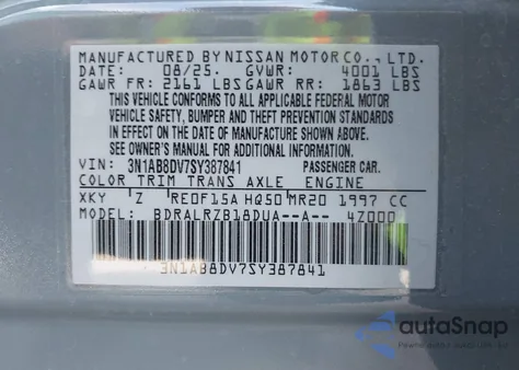 2025 Nissan Sentra Sr из США, поврежденный, VIN 3N1AB8DV7SY387841